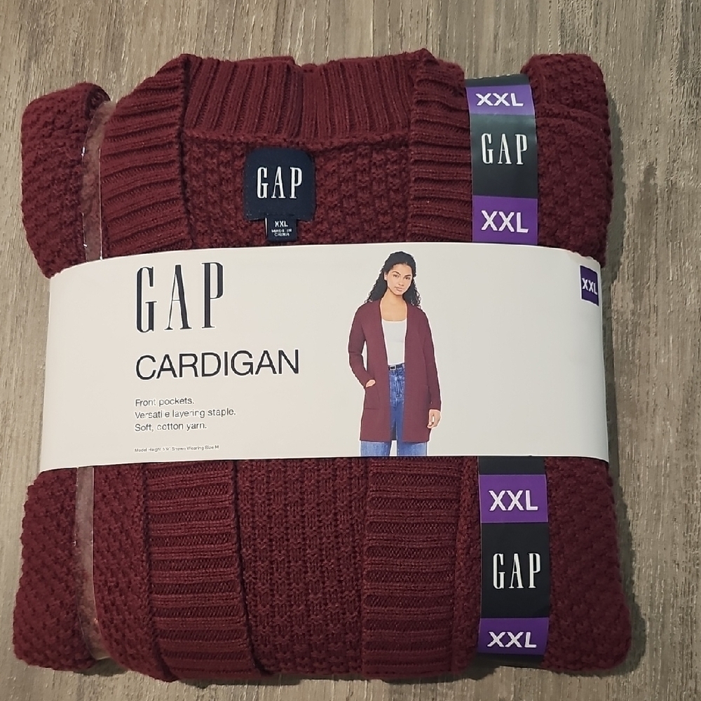 GAP Women's Deep Red Open-Front Cardigan - Picture 2 of 5